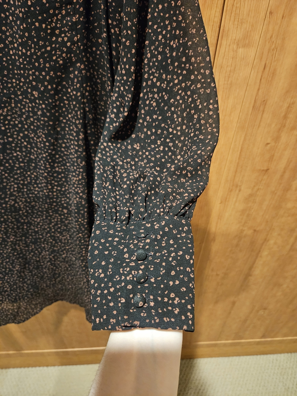 CAbi Black Dress with Pink Speckled Print and Waist Tie Button Down Sleeves - Picture 7 of 7